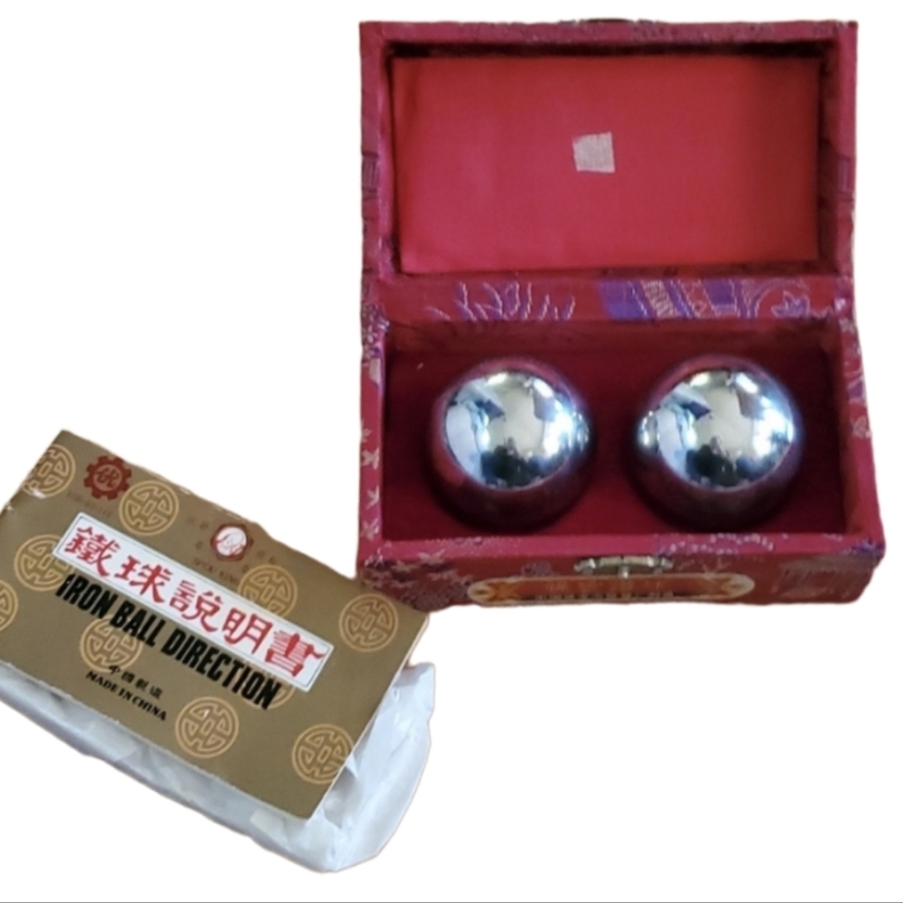 Vintage Chinese Silver Chime‎ Baoding Balls In Orginal Red Box